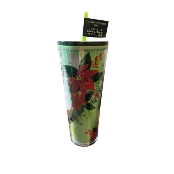 Starbucks Other - Starbucks 2021 Christmas Holiday Poinsettia Green Color Change Tumbler 24oz New